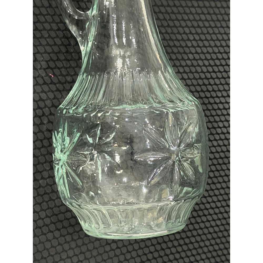 Vintage Liquor Decanter Tall Clear Green Tint Glass Starburst w/Handle Stopper - Picture 4 of 5
